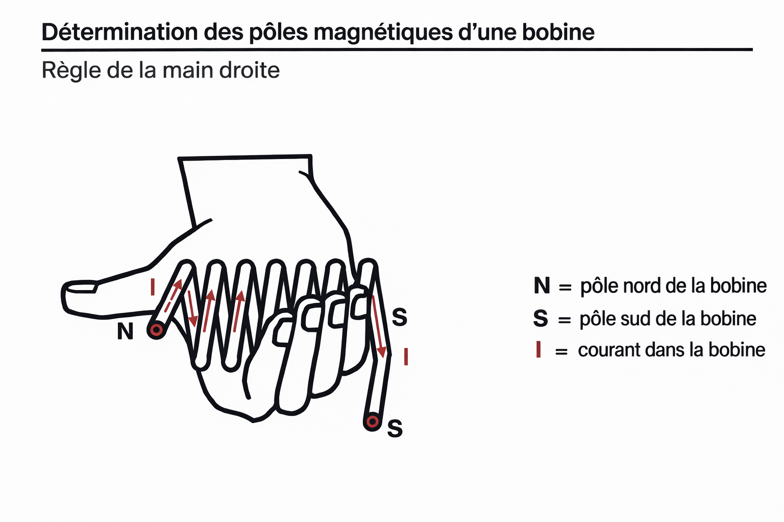 Règle de la main droite - Pôle magnétique d'une bobine